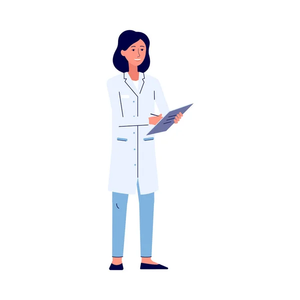 Woman scientist or doctor in laboratory coat flat vector illustration isolated. — Stock Vector