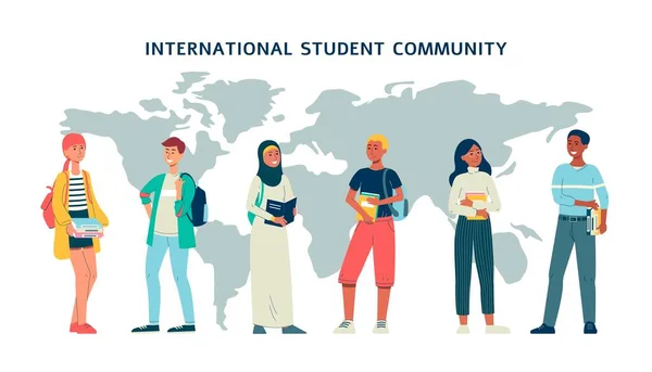 International students community young people flat vector illustration isolated. — Stock Vector