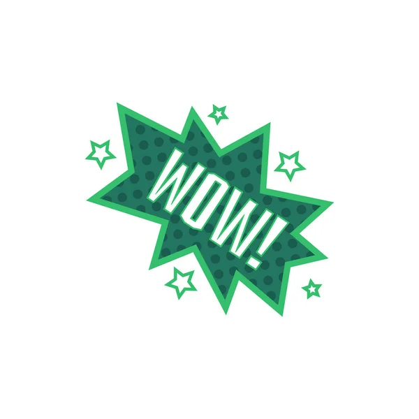 WOW Groene stripboek stijl woord pictogram met ster explosie effect — Stockvector