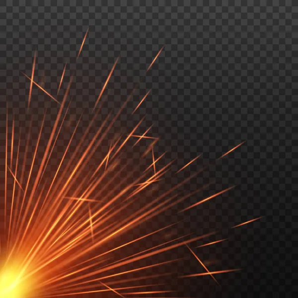 Heet vuur vonk met realistische vlam explosie vliegen in snelle beweging — Stockvector
