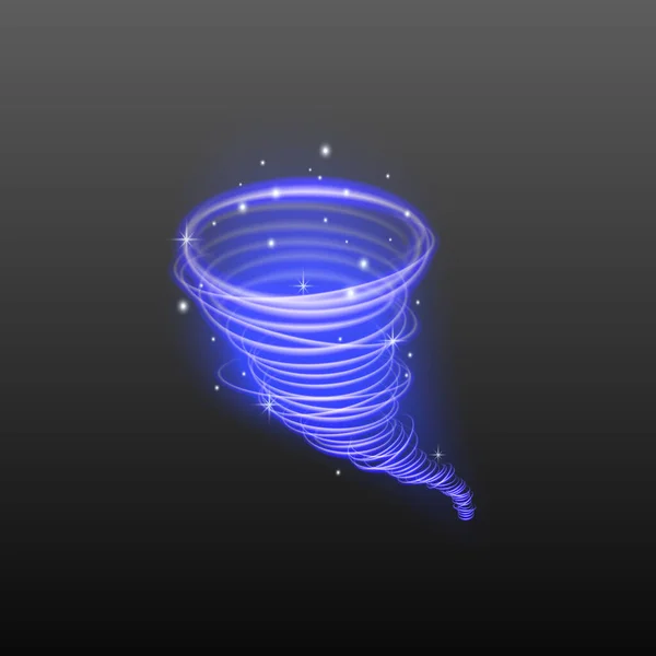 Vortex bleu brillant ouragan avec des étoiles et des étincelles vues de dessus — Image vectorielle