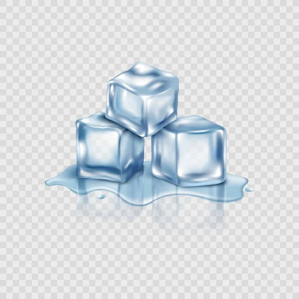 Realistic melting ice cube stack isolated on transparent background — Stock Vector