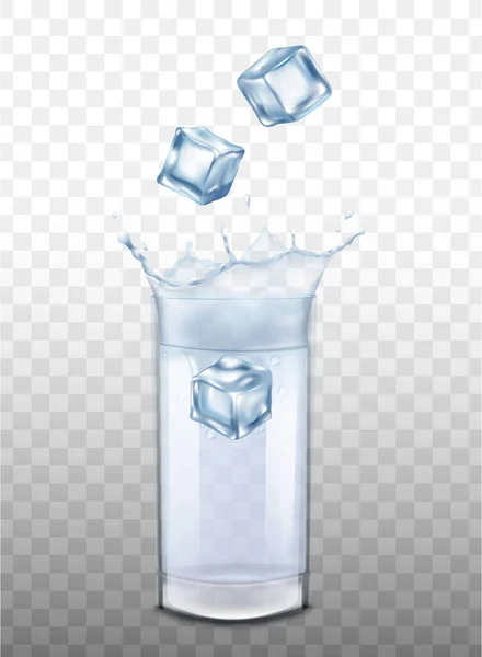 Макет з кубиками льоду у склянці води реалістична Векторні ілюстрації ізольовані . — стоковий вектор