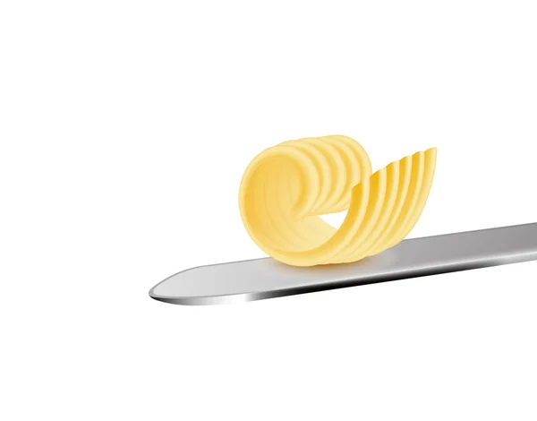 Pieza cortada con mantequilla o margarina en cuchillo, ilustración vectorial realista aislada. — Vector de stock
