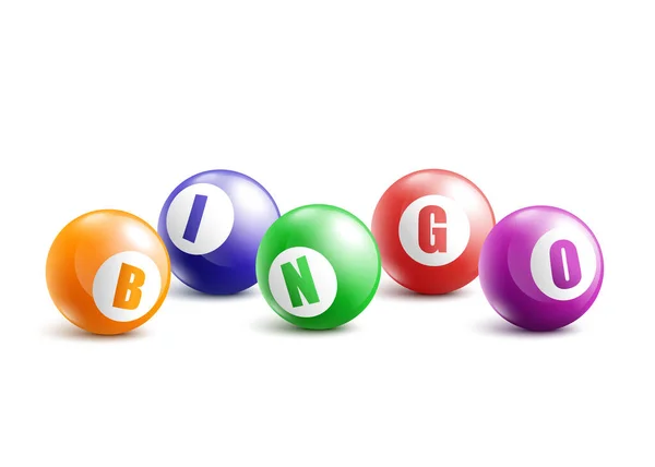 Bingo -現実的なビリヤードボールが単語を綴る行に横たわっています. — ストックベクタ