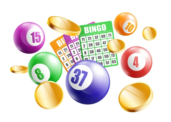 Affiche de bingo avec équipement de jeu réaliste tombant d'en haut — Image vectorielle