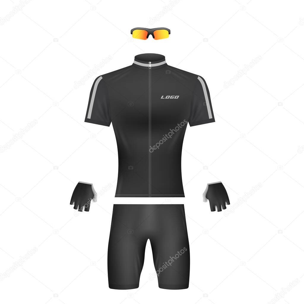Black bicycle rider uniform - realistic mockup of cycling clothes