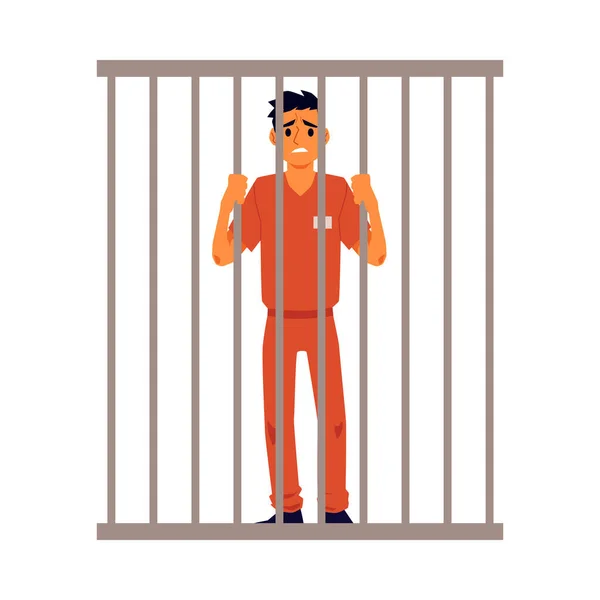 Prigionieri uomini personaggi dei cartoni animati in carcere, illustrazione vettoriale piatta. — Vettoriale Stock