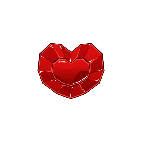 Rosso rubino diamante a forma di cuore - icona del fumetto piatto isolato su sfondo bianco. — Vettoriale Stock