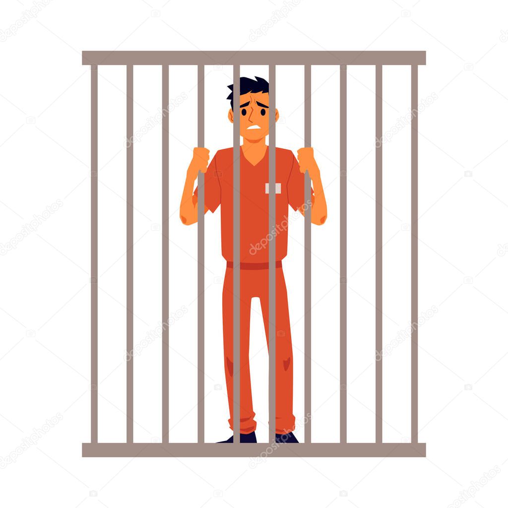 Prison inmates men cartoon characters in jailhouse, flat vector illustration.