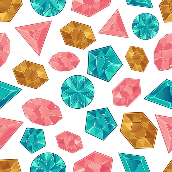 Cartoon diamanten of stenen in naadloos patroon, vector illustratie op wit. — Stockvector