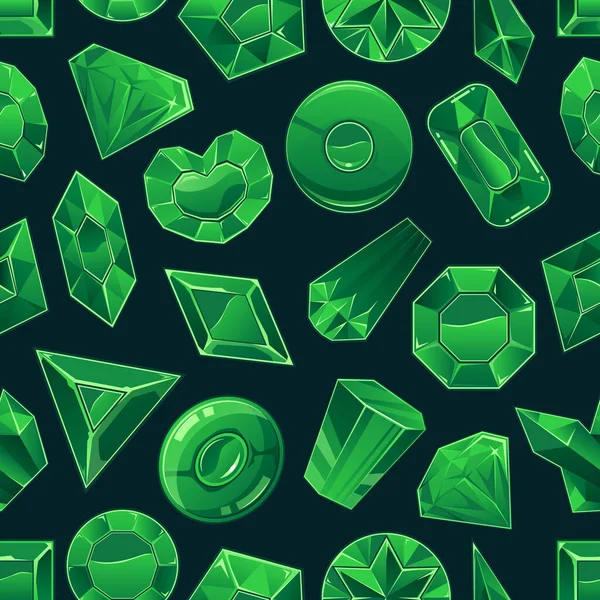 Cartoon grüne glühende Diamanten oder Kristalle nahtlose Muster Vektor Illustration. — Stockvektor