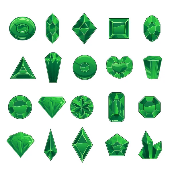 Illustration vectorielle de pierres précieuses ou émeraudes vert dessin animé isolée sur blanc. — Image vectorielle