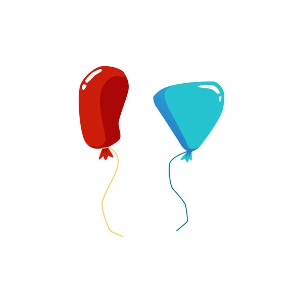 Zwei rote und blaue Heliumballons isoliert auf weißem Hintergrund. — Stockvektor
