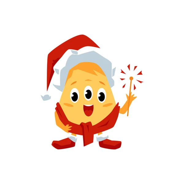 Happy yellow Christmas monster - cartoon wezen met drie ogen — Stockvector