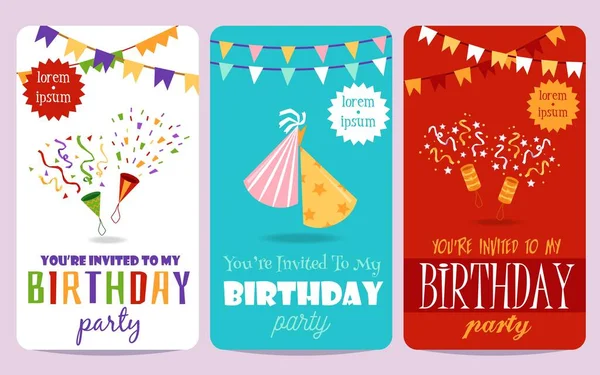 Colorful birthday party invitation set - festive card template collection — Stock Vector