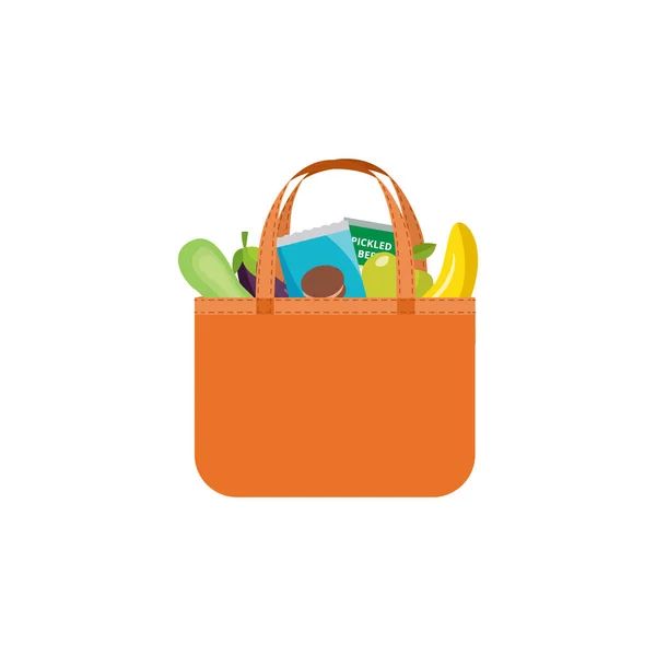 Shopping bag icoon met fruit en groenten platte vector illustratie geïsoleerd. — Stockvector