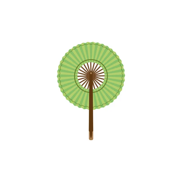 Folding round asian green fan icon, flat cartoon vector illustration isolated. — Stock Vector