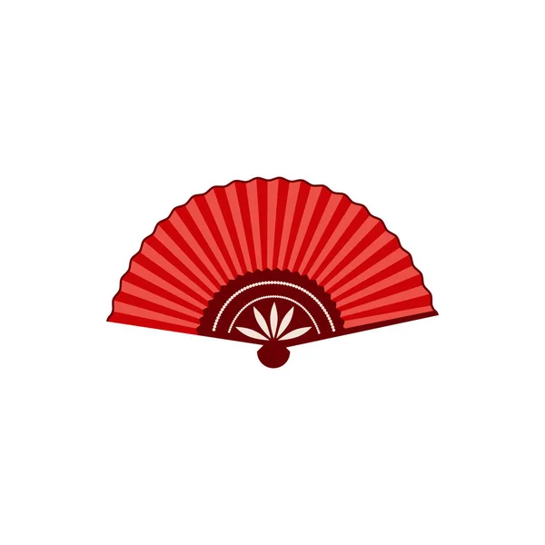 Ασιατικό κόκκινο ανοικτό εικονίδιο ανεμιστήρα ή σύμβολο, επίπεδη διανυσματική απεικόνιση απομονώνονται σε λευκό. — Διανυσματικό Αρχείο