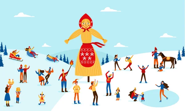 Banner voor Russische Shrovetide of Maslenitsa vakantie vlakke vector illustratie. — Stockvector