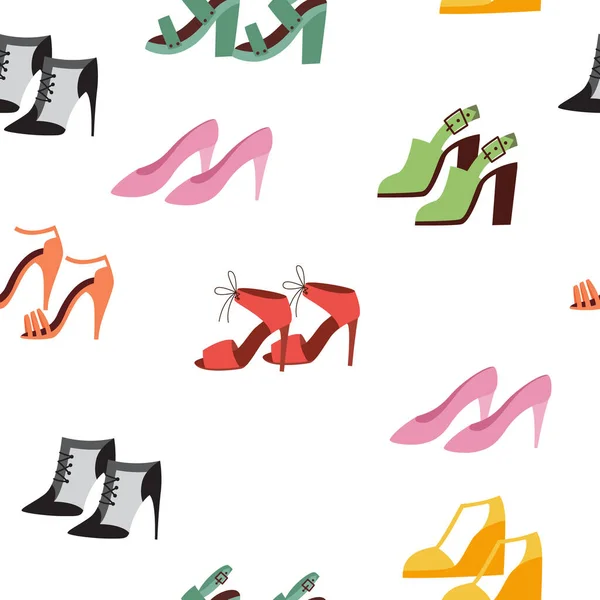 Zapatos de tacón alto para mujer en patrón sin costuras ilustración de vectores de dibujos animados planos. — Archivo Imágenes Vectoriales