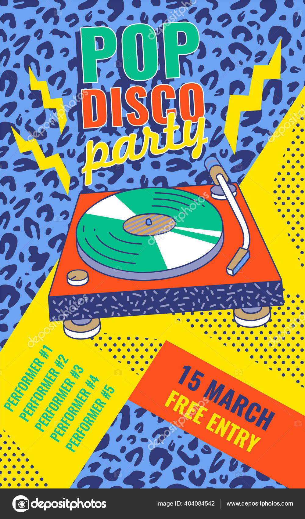 Cartaz de festa dj de boate ou modelo de folheto dos anos 90, evento de  música retrô ou publicidade vetorial de concerto