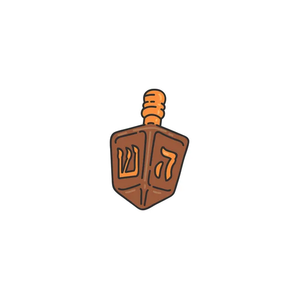 Chanoeka dreidel met letters op Hebreeuwse schets vector illustratie geïsoleerd. — Stockvector