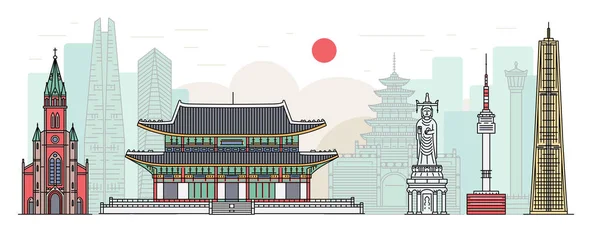 Banner de paisaje urbano de Corea del Sur - famoso paisaje de construcción de la ciudad de Seúl — Archivo Imágenes Vectoriales