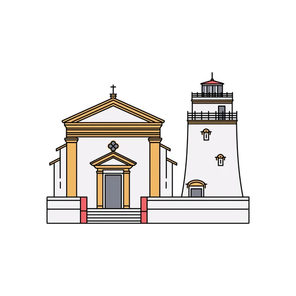 澳门著名的灯塔和城堡建筑图标 — 图库矢量图片