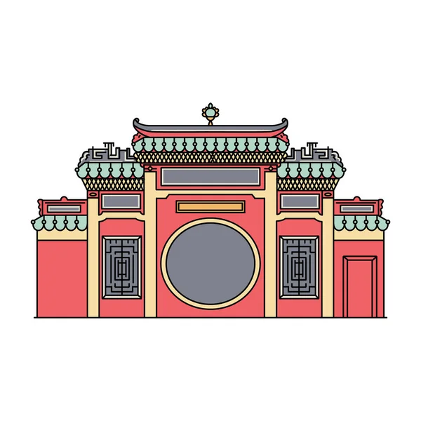 Famoso pabellón de la puerta roja del templo en Macao, China - icono plano aislado — Archivo Imágenes Vectoriales