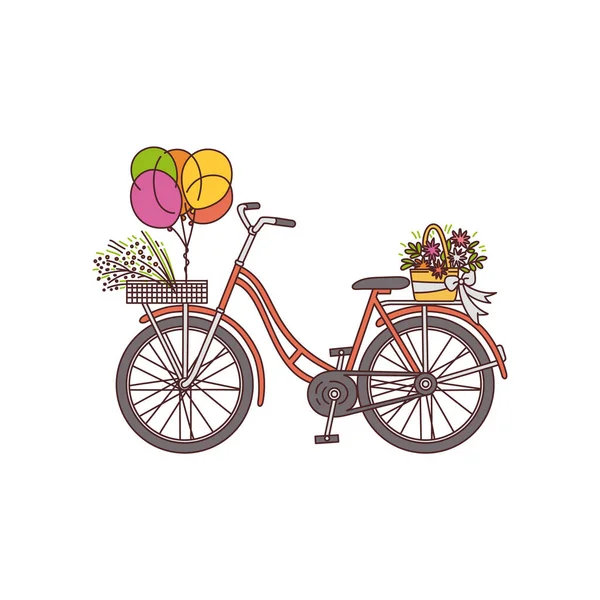 Fahrrad mit Blumen und Früchten Skizze Cartoon Vektor Illustration isoliert. — Stockvektor