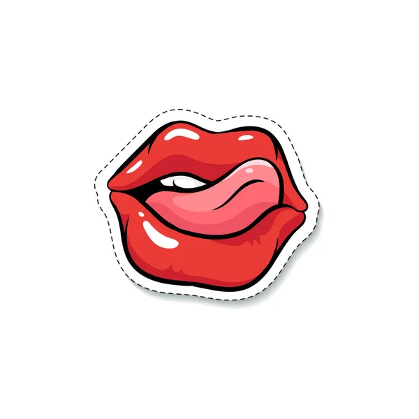 Open woman red mouth with tongue sketch cartoon vector illustration isolated. — Stock Vector