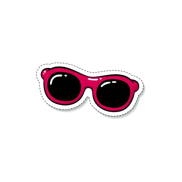 Red and black sunglasses sticker in cartoon doodle style - summer accessory — Stock Vector