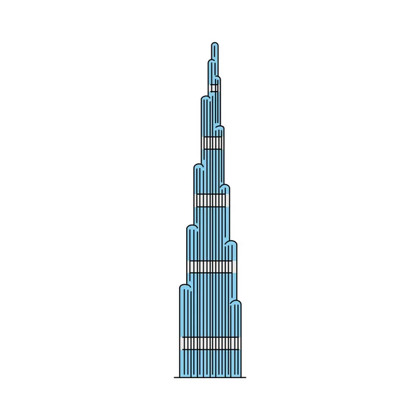 Berühmte Ikone des Wolkenkratzers von Dubai isoliert auf weißem Hintergrund — Stockvektor