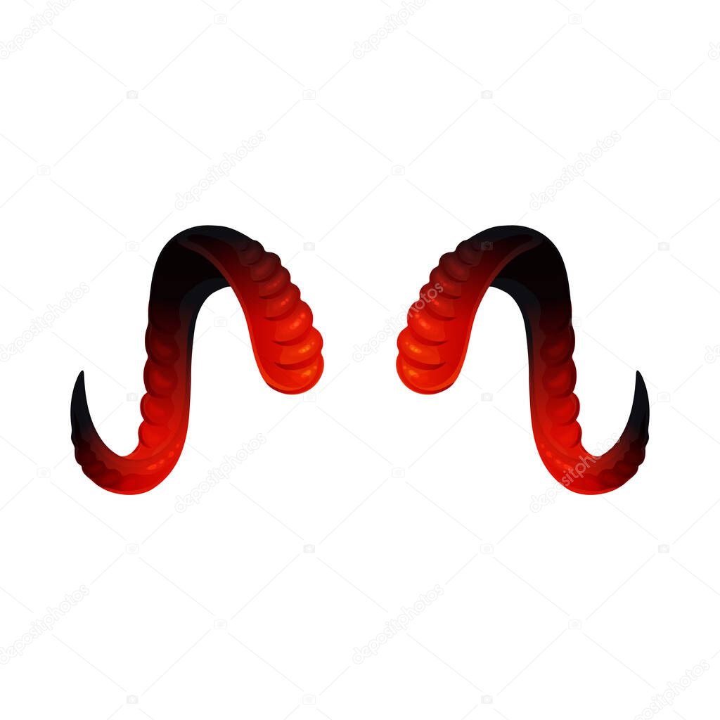 Twisted devils horns in red and black realistic vector illustration isolated.
