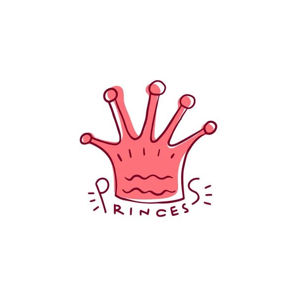 Princesa corona con letras de mano doodle ilustración vector de dibujos animados aislado. — Vector de stock