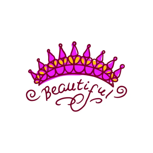 Belo desenho rosa coroa - mão simples doodle desenhado de tiara rainha spiky — Vetor de Stock