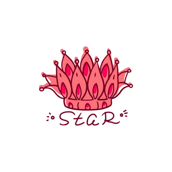 Dibujos animados corona reina con la palabra estrella en estilo doodle vector ilustración aislado. — Archivo Imágenes Vectoriales