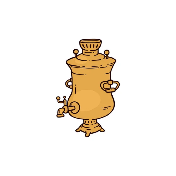 Bule grande russo ou samovar, esboço desenho animado ilustração vetorial isolado. — Vetor de Stock