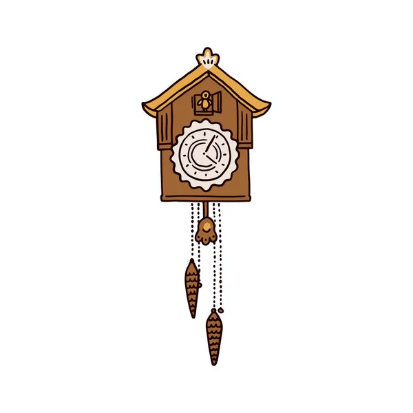 Reloj de cuco vintage con icono de péndulo dibujo vector ilustración aislado. — Vector de stock