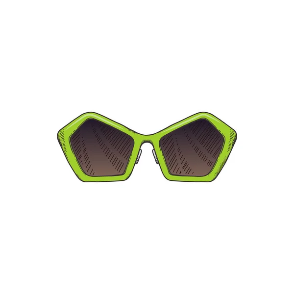 Óculos de sol retro com moldura verde clara e lentes hexágonas - desenho isolado — Vetor de Stock