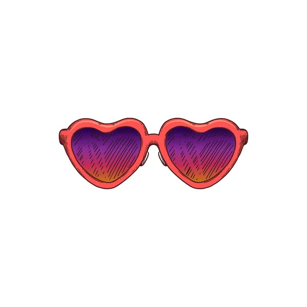 Doodle Frau Sonnenbrille mit herzförmigen Gläsern Vektor Illustration isoliert. — Stockvektor