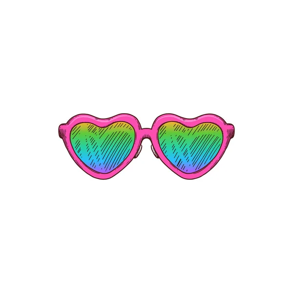 Lunettes de soleil mignonnes en forme de coeur icône vectoriel croquis illustration isolé. — Image vectorielle