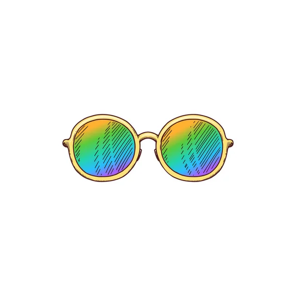 Barevné holografické sluneční brýle s kruhovými obroučkami - izolovaná kresba — Stockový vektor