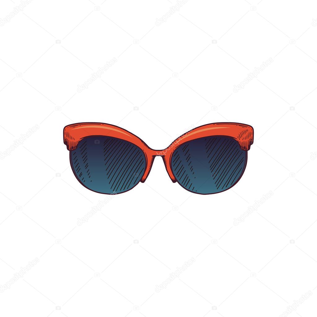 Vintage clubmaster sunglasses with red frame - isolated fashion drawing