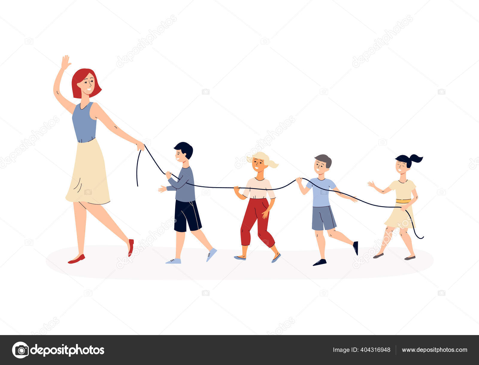 Kindergarten children walking behind teacher with safety rope. Stock Vector  by ©Sabelskaya 404316948
