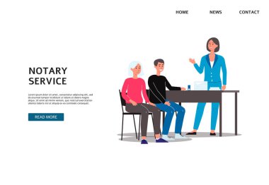 Notary services banner with people set formalities, flat vector illustration. clipart