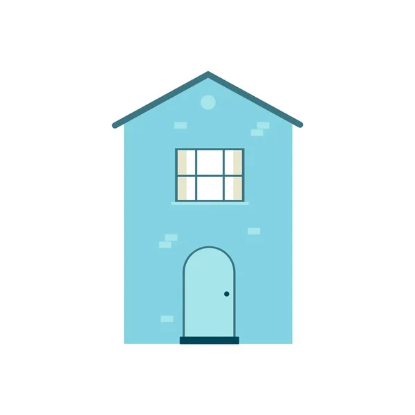 Light blue two story house in flat cartoon style isolated on white background. — Stock Vector