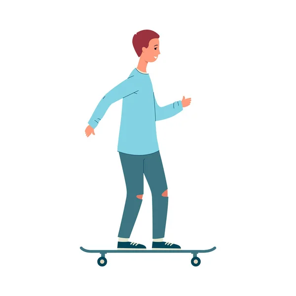 スケートボードのフラットベクトルイラスト上のトレンディな若い男の文字は隔離. — ストックベクタ