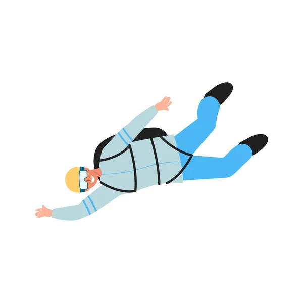 Paracaidista de dibujos animados volando con paracaídas cerrado mientras agita y sonríe — Vector de stock